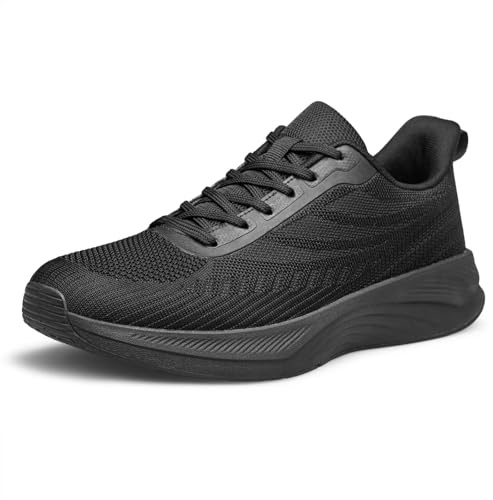 ADQ Mens Trainers Running Shoes Mesh Walking Sneaker Casual Sports Shoes Breathable Lightweight Tennis Gym All Black