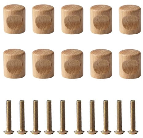 LuminaryLair Lot de 10 boutons ronds en bois massif - 20 × 24 mm - Pour armoires et tiroirs, armoires