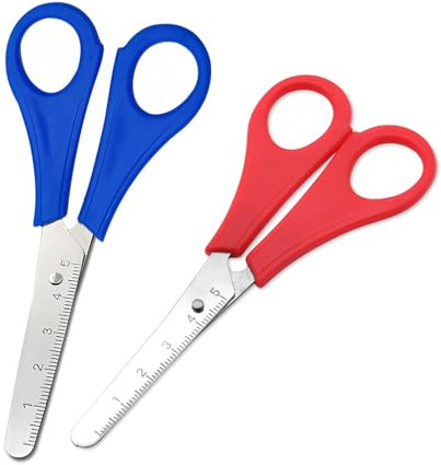 Kids Scissors 2Pcs Blunt Tip Preschool Children Safety Scissors with cm Scale, Plastic Handle Craft for DIY Craft, Kids Scissor for Scrapbooking Students Teaching Stationery, Red+Blue