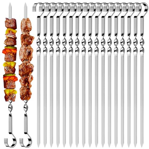 Axinyijia 24 pièces Pique Brochettes Inox, Pic a Brochette avec Pinceau à Huile, Brochette de Barbecue en Acier Inoxydable pour la Viande et les Légumes