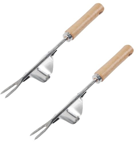 Ayizhiniu 2pcs Desherbeur Manuel, Acier Inoxydable Desherbeur, Arrache Mauvaise Herbe avec Poignée Bois, Outils Jardinage, Capable D'éliminer Facilement les Mauvaises Herbes du sol