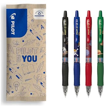 PILOT x ONE PIECE - Set di 4 G2 + 4 adesivi - Penne roller a inchiostro gel retraibili e ricaricabili - Edizione limitata One Piece - Nero, Blu, Rosso, Verde - Punta media