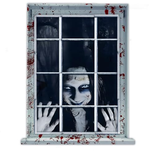 CSLGDMAI Halloween Fensterdeko Gruselig,Horror Fenster Dekoration für Halloween,Spuk Deko für Fenster, Tür & Garten,Gruselige Deko Außen & Innen,Geist Aufdruck für Horror Party