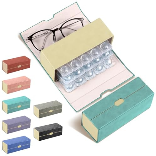 Flutesan 2 in 1 Daily Contact Lens and Glasses Organizer Case, Green