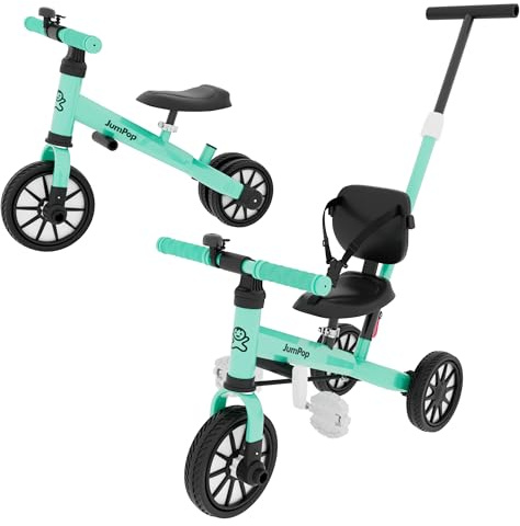JumPop® Triciclo Evolutivo 5 en 1 + Timbre con Pegatinas y Vídeo Montaje QR incluído | Triciclo Bebe 1 Año a 4/5 Años(Dependiendo del tamaño) con Complementos Divertidos