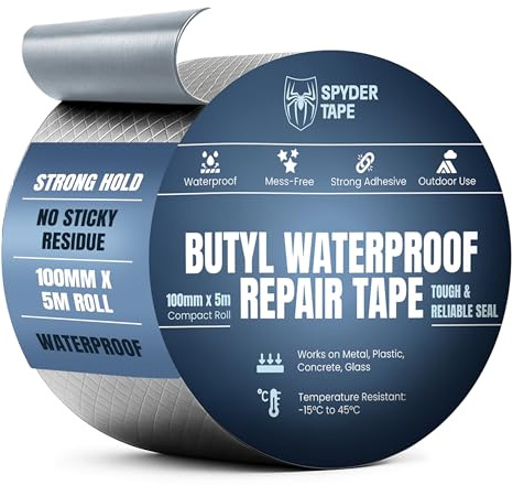 Spyder Tape butyltejp vattentät tätning 100 mm x 5 m – All Weather Roof Repair Caravan Marine Aluminium Foil Heavy Duty UV Resistant No Heat krävs
