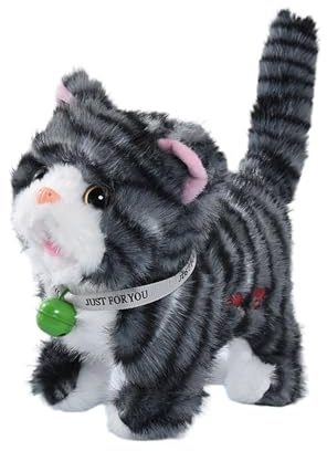 SLYHHZHMY Chat en Peluche Qui Apprend à Parler Et à Chanter (12 Chansons) Animaux en Peluche Chat électrique avec Lumières Multicolores (Gris foncé)