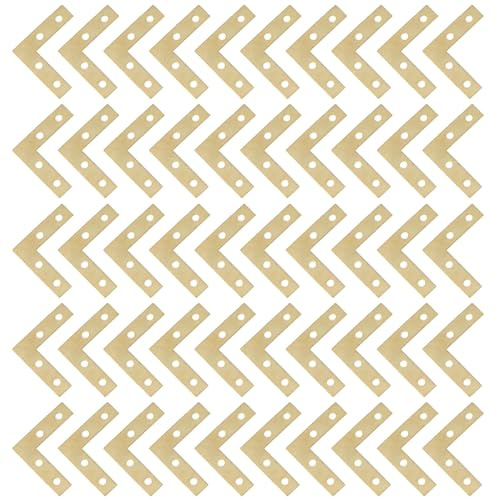 safycaby 50 PCS Corner Brace Flat L Bracket 4-Hole L Bracket Corner Brace for Paintings Picture Frames Artwork Home Decor Clock 1.5 x 1.5 (Gold)
