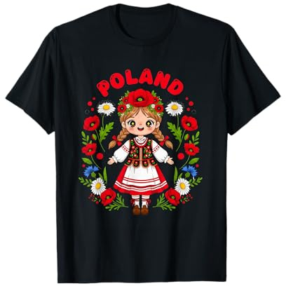 Cute Poland Girl Traditional Folk Dress Flowers Kids Polish T-Shirt