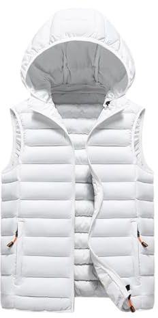 Chaleco Hombre Sin Mangas Cremallera, Chaleco Hombre Invierno Cuello Alto con Bolsillo Color Liso Capucha Desmontable, Chalecos Running Ciclismo - Chalecos Deportivo Moda Blanco XL