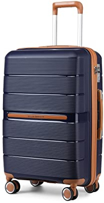 British Traveller Medium Suitcase with 4 Wheels Lightweight PP Hard Shell Suitcase Hold Check in Suitcase Built-in TSA Lock(Navy)