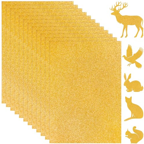 Papier cartonné à paillettes or A4 12 feuilles 300gsm/110lb papier cartonné | Uncle Paul Carton épais scintillant pour loisirs créatifs fabrication de cartes décoration de mariage&anniversaire UAP17GD12