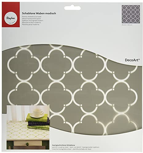 Rayher 38967000 Schablone Waben modisch, 30,5 x 30,5 cm, Wabengröße ca. 7 x 7 cm, Polyester, lasergeschnitten, biegsam, wiederverwendbar, Malschablone, Wandschablone Kunststoff