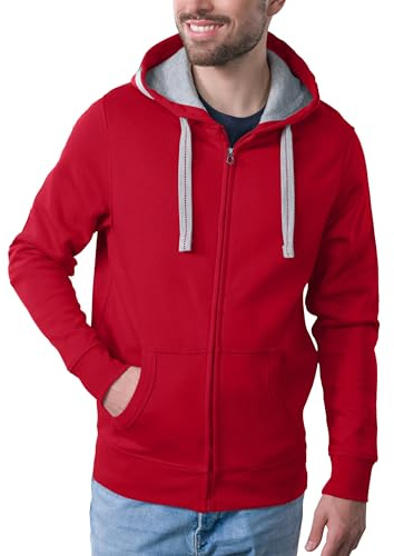 HRM Veste à Capuche pour Hommes, Rouge, Taille 5XL I Hoodie Premium Homme avec Doublure Contrastée I Sweat à Capuche Basique à Fermeture éclair I Vêtements Hommes Haut de Gamme et Durables