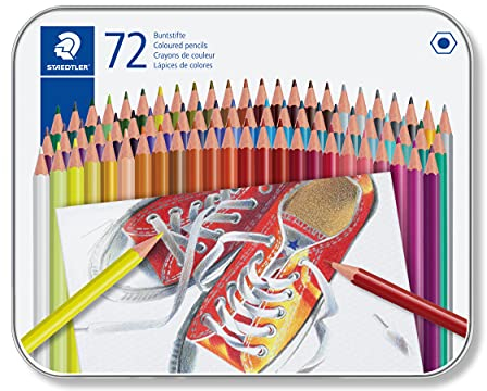 STAEDTLER Buntstifte, traditionelle Sechskantform, entsprechend Spielzeugrichtlinie EN71, Metalletui mit 72 leuchtenden Farben, 175 M72