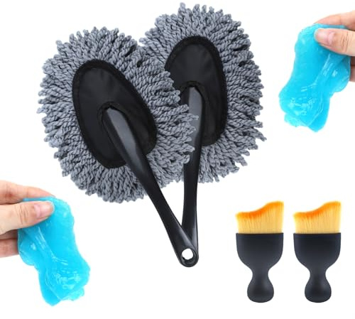 IPELY 6 Pack Car Cleaning Supplies – Car Duster Interior & Brush Interior & Cleaning Gel, Car Detailing Cleaning Kit for Cars, Trucks, SUVs & RVs