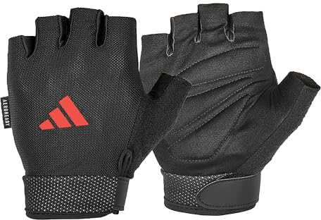 adidas Essential Adjustable Fingerless Gloves for Men and Women - Padded Weight Lifting Gloves - Adjustable Wrist Straps for Tailored, Secure Fit - Red, X-Large