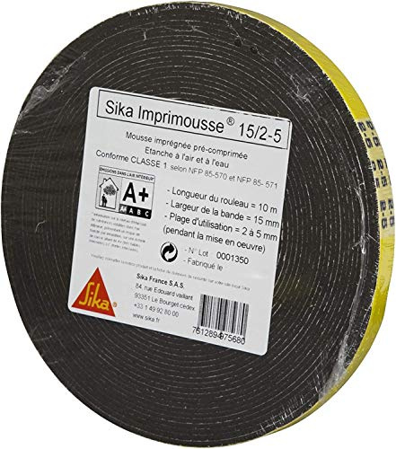 SIKA - Joint d'étanchéité en bande comprimée pour fenêtres et menuiseries - Sika Imprimousse 15/2-5mm - Pose simple et rapide - Anti-vibration - Isolation Phonique et Thermique - 10m
