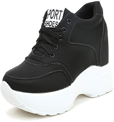 Scarpe da Donna vulcanizzate con Plateau Scarpe con Tacco Nascosto Sneakers Alte Allacciate Primavera Autunno Scarpe da Ginnastica con Suola Spessa Altezza Crescente