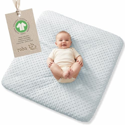 roba organic Spannbezug für Wickelauflagen Lil Planet - für Unterlagen 75 x 85 cm - Abnehmbarer Bezug aus Bio Baumwolle - GOTS zertifiziert - Hellblau / Sky
