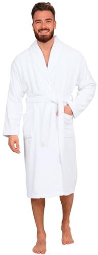 Adore Home Mens 100% Cotton Bathrobe Terry Towelling Shawl Collar Bath Robe Dressing Gown, White, XXL