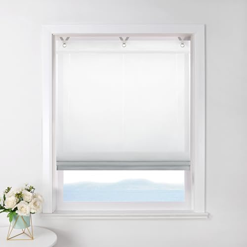 ESLIR Raffrollo ohne Bohren Raffgardine Transparent mit Ösen Farbverlauf Gardinen mit Haken Ösenrollo Modern Vorhänge Grau BxH 60x130cm 1 Stück