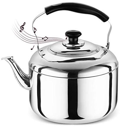 Hervidor de Té con Silbido de Acero Inoxidable, teteras retro con silbato y mango antiquemaduras, apta para todo tipo de cocina 4/5L (5L)