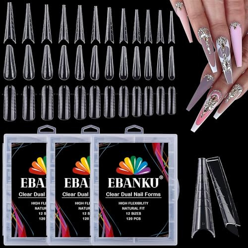 EBANKU 360 PZ Chiaro Copertura Completa Dual Nail System Forma Mold 3 Forme Doppio Sistema Chiodo Acrilico Nail Extension Tips Nail Art Manicure Strumenti fai da te