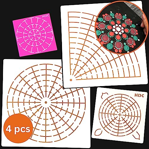 Happy Dotting Company Mandala-Schablonen, 4-teiliges Set, inkl. super flexibler Vorlage, Schablonen für Mandala-Kunst und Punktmalerei auf Tassen, Flaschen, Gläsern, kleinen und extra großen