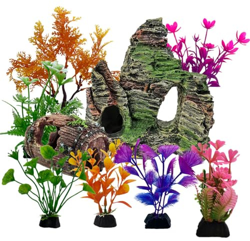 Esforzarse 9 Pezzi Acquario Decorazione Piante, Aquarium Per Il Paesaggio Di Montagna Simulazione Di Resina, Paesaggistica Decorazione, Pianta Decorativa Finta per Acquario