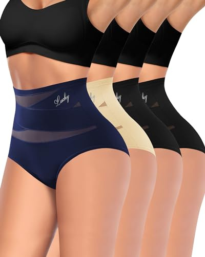 MIOTAN Lot de 4 Culottes Gainantes Taille Haute Ventre Plat pour Femme Sculptantes Slip Respirantes, Multicolore, Medium