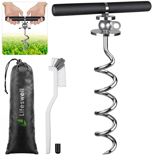Lifeswel - Estaca de amarre para perros de 15 pulgadas, estaca en espiral resistente para perros medianos a grandes de hasta 220 libras, sin enredos, ancla para perros para patio, campamento y playa