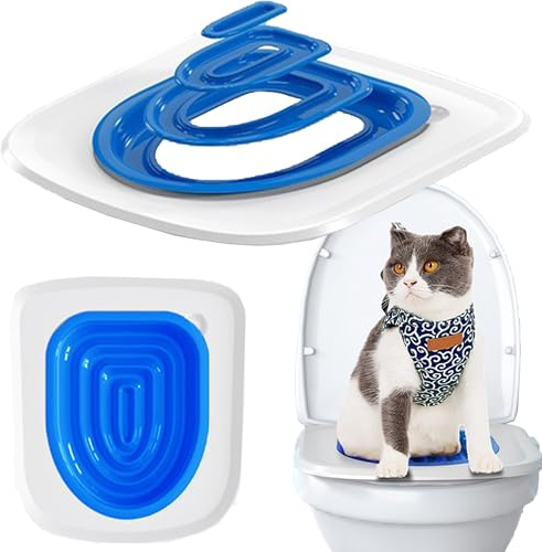 SUQ Entrenador de inodoro para gatos, paquete de plástico reutilizable, kit de limpieza fácil y conveniente (azul)