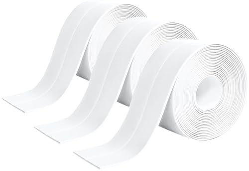 3 Rollos Cinta Selladora Impermeable para Baño y Cocina, Cinta Autoadhesiva Antihumedad de PVC, para Lavabo, Bañera, Esquina de Pared, Ventanas e Inodoros, Cinta Blanca Adhesiva de 320 cm x 3.8 cm