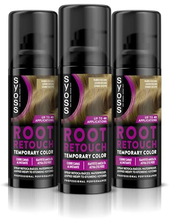 SYOSS Root Retouch Spray ritocco radici temporanee, colore biondo scuro (1 x 120 ml), ritocco di capelli grigi e radici con copertura istantanea, colorazione temporanea per capelli grigi, confezione