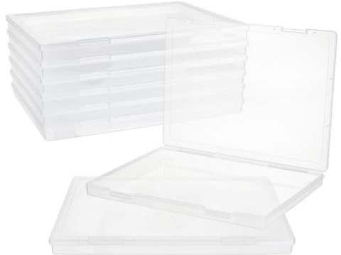 BENECREAT 6Pcs Photo Storage Boxes, 29.5x21cm Clear Plastic Scrapbook Paper Storage with Snap-Tight Latch for Magazine Document Craft Hobby Art Supplies