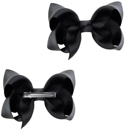 YHT 2Pack Girls 3 inch Hair Clips for Baby,Kids,Grosgrain Ribbon Bows Hair Accessories for Toddler,Teens,Ponytail Holder Bow in Pairs for Children,Women,Black
