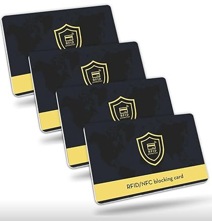 RFID Blocking Card 4 Pack, Debit Credit Card Protector, Anti-Theft Contactless NFC Blocker, Entire Wallet Protection - 8cm Protection Over 50% More Protection Than 5cm Cards