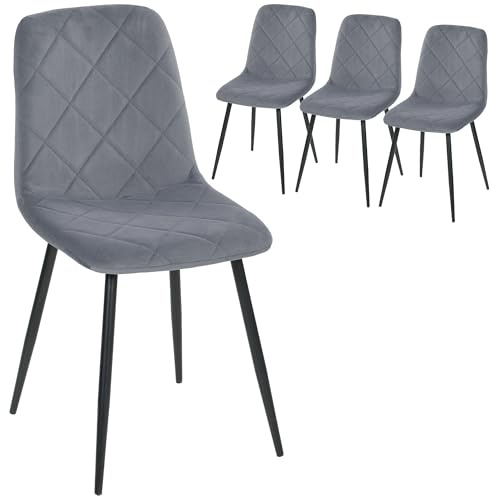 HOMCOM Lot de 4 chaises de Salle à Manger, chaises de Cuisine rembourrées avec Dossier Haut, Pieds en Acier et Tissu Effet Velours, pour Salon, Chambre, Cuisine, Gris