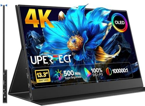 UPERFECT 4K OLED Monitor Portatile 13.3 Pollice Portable Monitor | 100000:1 Contrast | 500Nit | 100% DCI-P3 | 3840×2160 UHD| Mini HDMI USB C | Custodia Metallica, Compatibile con VESA