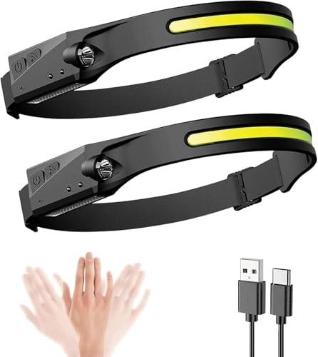 INPUS Luxelight torcia da testa LED, torcia ricaricabile con sensore di movimento, fascio COB ampio a 230°, torcia da testa leggera per corsa e campeggio con cinghia regolabile e fino a 8H di
