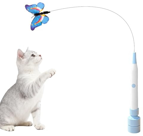 Peelanmall Juguete eléctrico para gatos, juguete para gatos con ventosas, giratorio 360°, juguete para gatos autoempleo, juguete interactivo natural para gatos (azul y blanco)