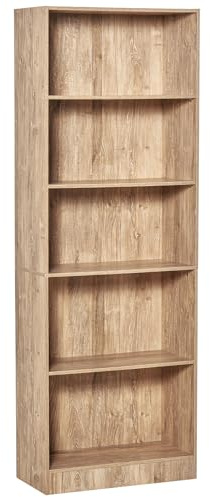 HOMCOM Bibliothèque, étagère de Rangement à 5 Niveaux avec étagères réglables, Meuble de Rangement pour Salon, Bureau, Chambre, 63 x 29,2 x 176 cm, Bois Naturel