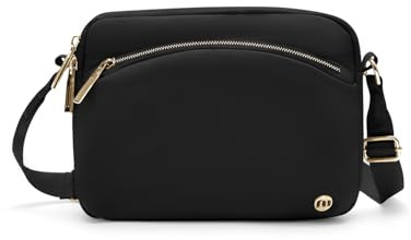 AOTM Umhängetasche Damen, Leichte Crossbag Damen, Mehrere Taschen, Wasserdichte Crossbody Bag mit Verstellbarem Gurt, Schultertasche für Reisen, Schule, Arbeit (Schwarz-Gold)