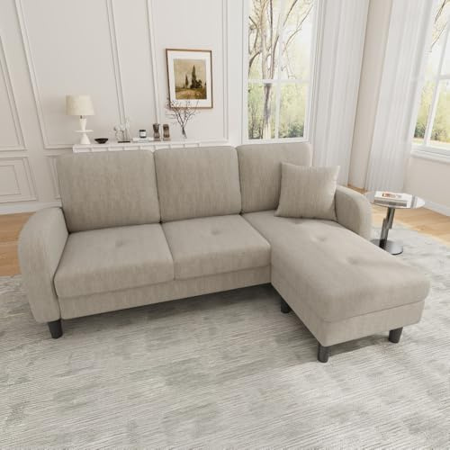 Cayipng Divano angolare a L con chaise longue, tre posti, 166 x 118 x 77 cm, tessuto in velluto a coste traspirante, gambe in plastica, design modulare, ideale per il soggiorno (Marrone chiaro)