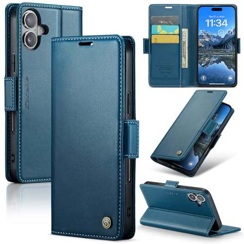 Idhiem Kortplatser Plånboks Fodral för iPhone 17, Blå | RFID-blockering, Flip Kortplatser Plånboksfodral, Premium PU Läder Skalm, Wallet Case, Stötsäkert Skyddsfodral