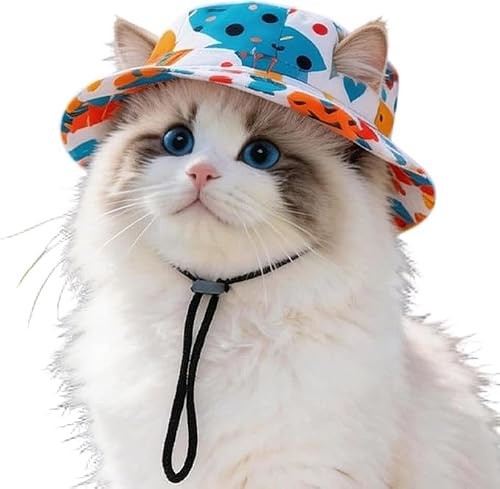 Cappello per Cani, Estate Protezione Solare Cappellino Parasole con Visiera per Gatto, Cinturino Regolabile, Cappello da Sole Estivo per Gatto con Fori per Orecchie per Animali 3.5-20kg (A, M)