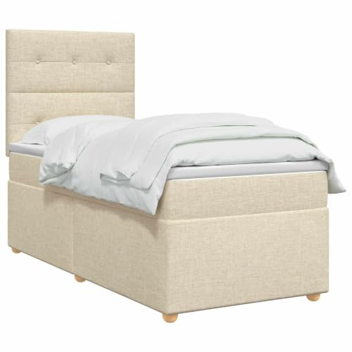 vidaXL Lit boxspring avec Matelas Crème 90 x 200 cm Tissu, Mobilier Moderne pour Chambre, lit avec sommier, Cadre réglable, Matelas Confortable, Solution de Sommeil stylée