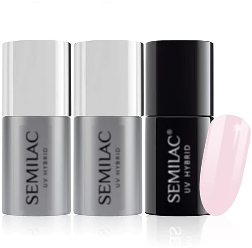 semilac Base + Top + 128 pink Marshmallow UV-LED-Nagellack-Gel Hybrid Maniküre Soak Off Farbe Coat