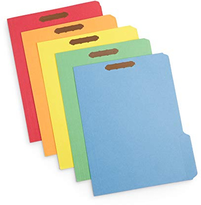50 Fastener File Folders, File Folders with Fastener 1/3 Cut Reinforced Tab, Durable 2 Prongs for Medical Files, Law Client Files, or Office Reports, Letter Size, Assorted Colors, 50 Pack